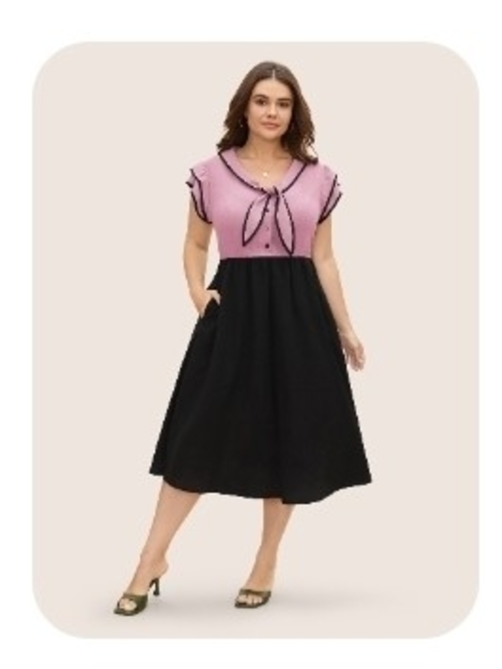 BloomChic Dusty Rose and Black Vintage Style Dress